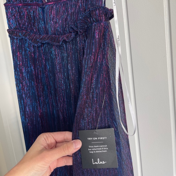 CLOSET CLOSING❗️NWT Lulus Spotlight On You Blue And Pink Metallic Maxi Dress - Picture 9 of 14